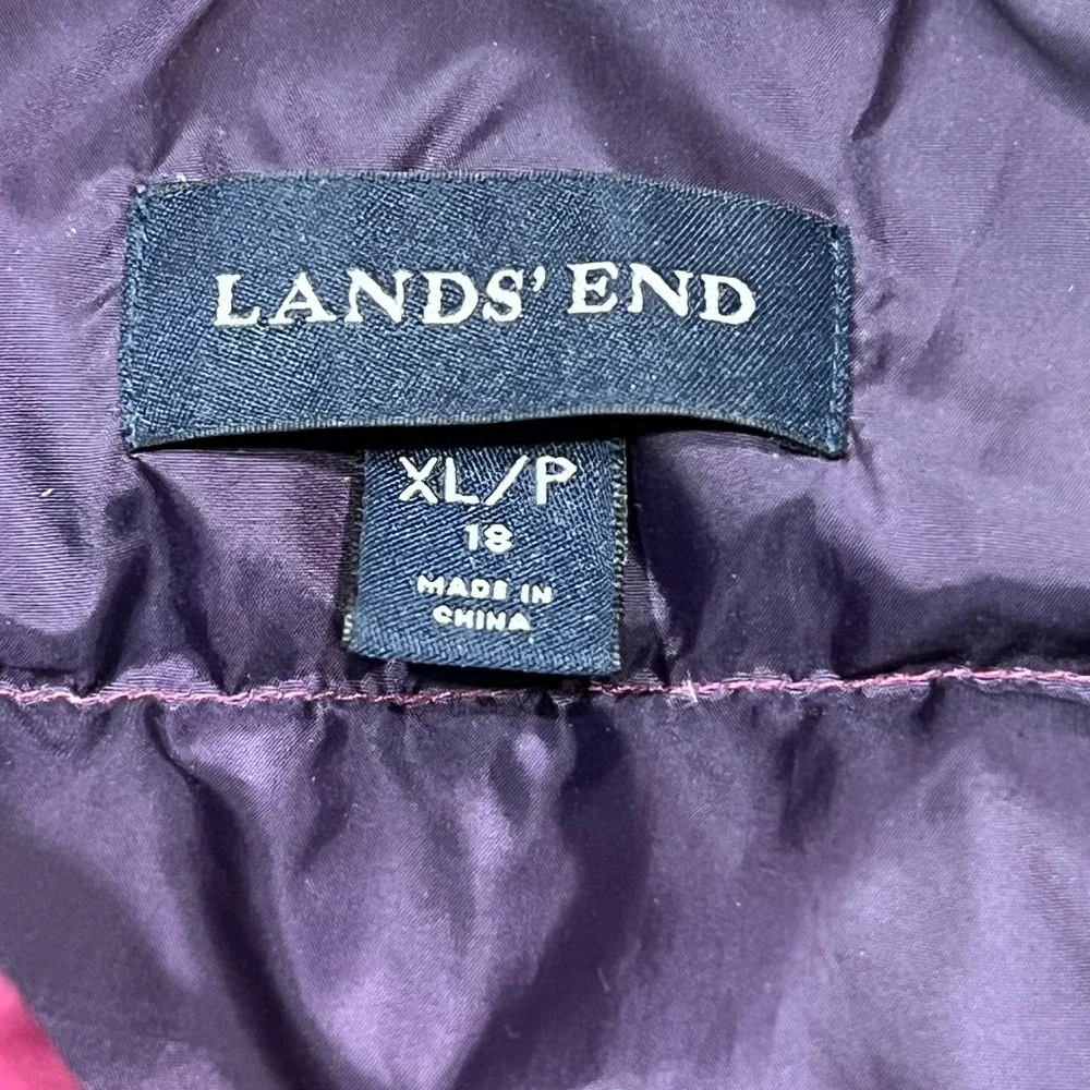 Lands End Women's Plaid Quilted Down (80%) Vest Puffer Gilet Purple Red XL‎ P 18